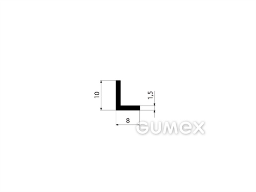 Pryžový profil tvaru "L", 10x8/1,5mm, 70°ShA, EPDM, -40°C/+100°C, černý